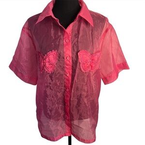 Labelrail X Pose And Repeat Pink Sheer Butterfly Blouse Sz 14 Y2K Coquette Colab